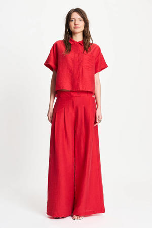 wide leg high waist broek rood
