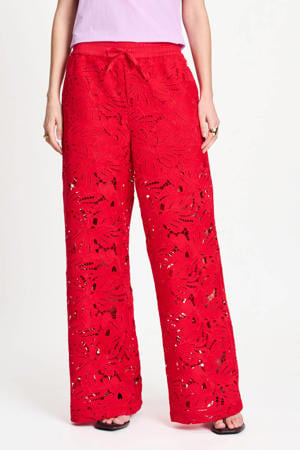 high waist gebloemde broek rood