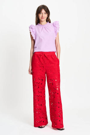 high waist gebloemde broek rood