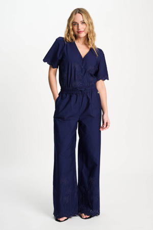 high waist broek donkerblauw broderie