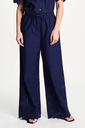 high waist broek donkerblauw broderie