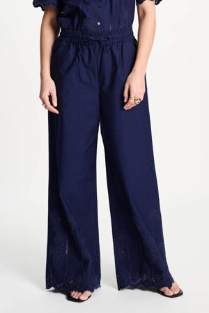 high waist broek donkerblauw broderie