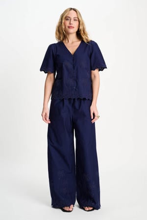 blouse broderie donkerblauw