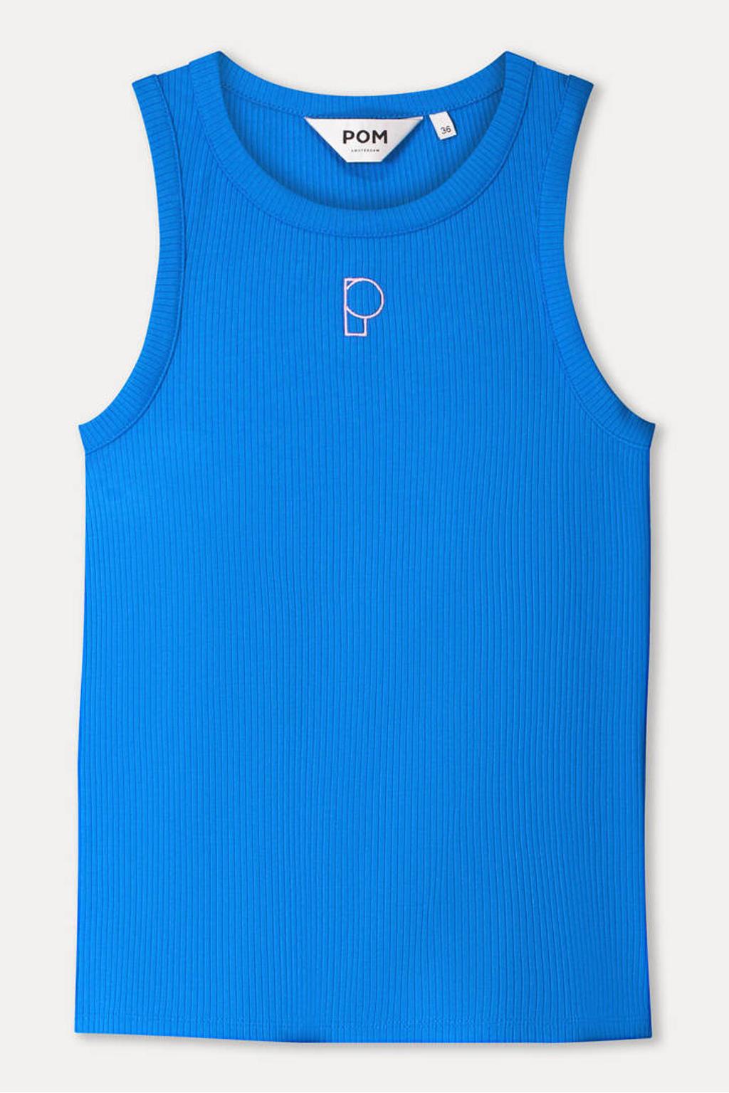 Blauwe dames POM Amsterdam top van viscose met effen en ronde hals