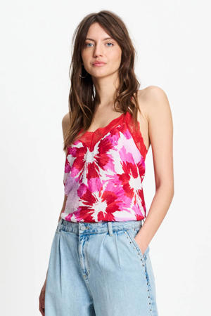 gebloemde top rood