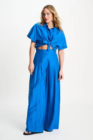 wide leg high waist broek blauw