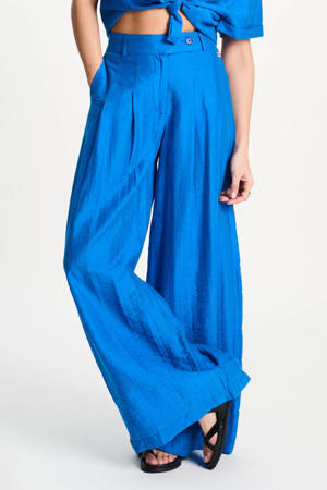 wide leg high waist broek blauw
