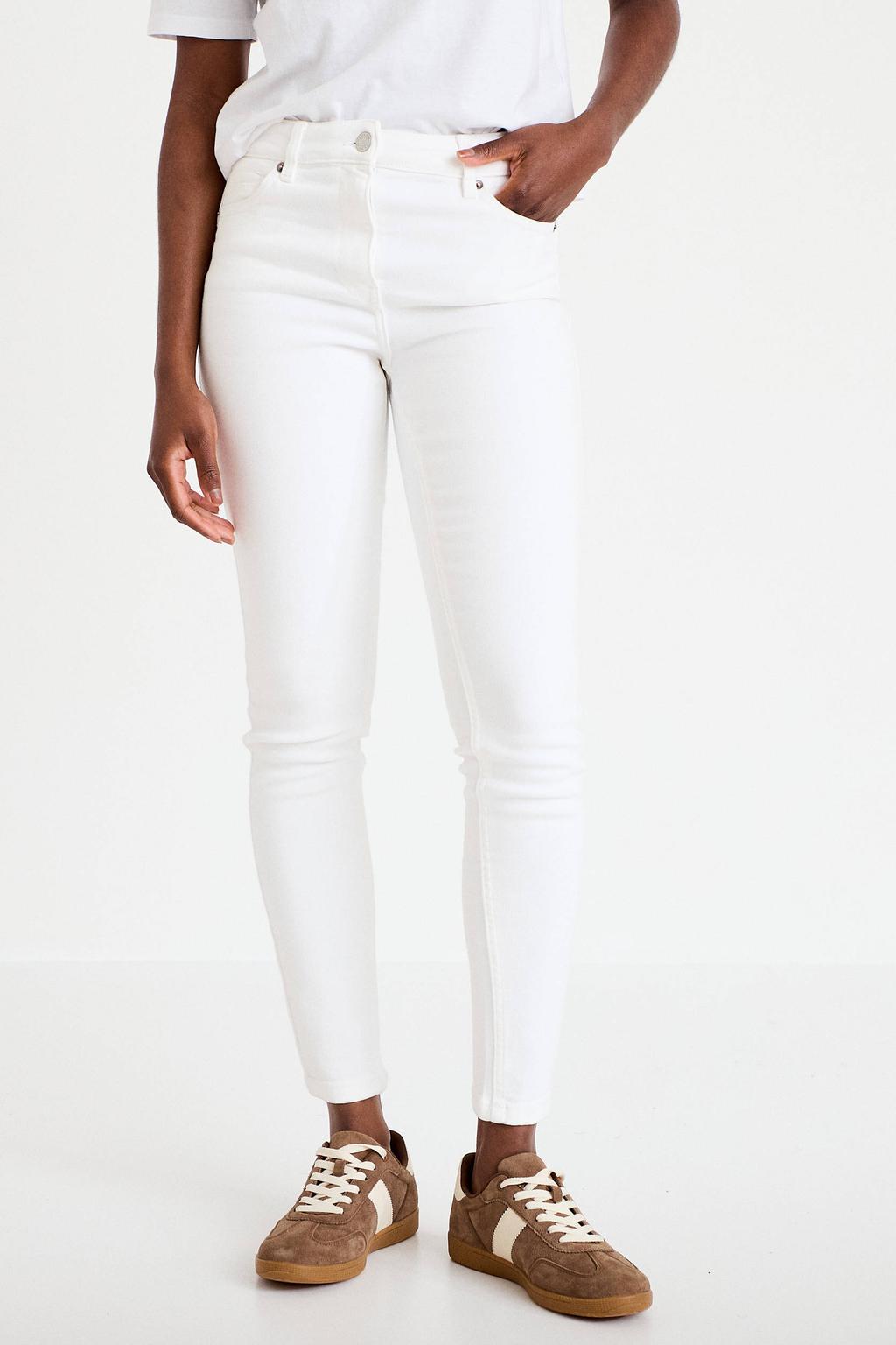 Witte dames Cache Cache skinny jeans van denim met regular waist, rits- en knoopsluiting en effen