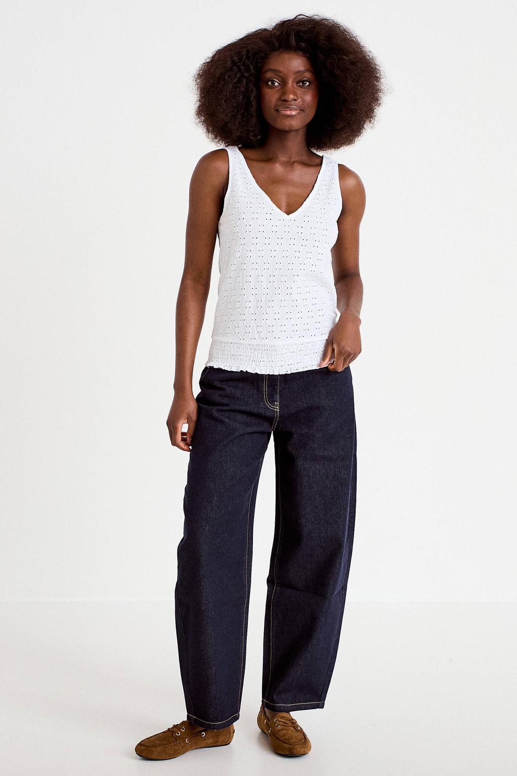 Witte dames Cache Cache mouwloze top van polyester met effen, V-hals en borduursels