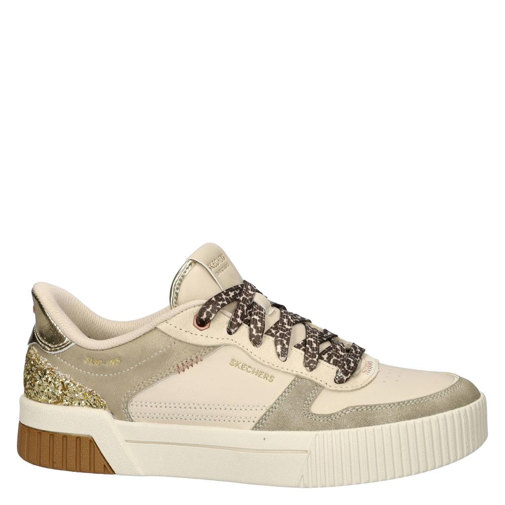 Beige dames Skechers Hands Free Slip-Ins Jade sneakers van imitatieleer met veters