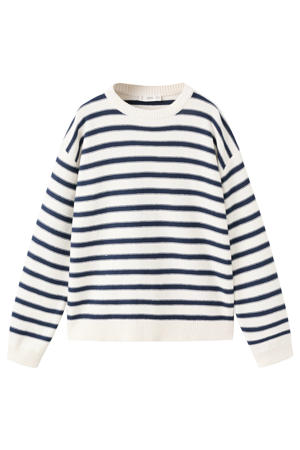 Gebreide pullover met strepen wit donkerblauw