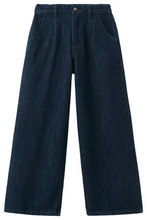high waist wide leg jeans dark blue denim