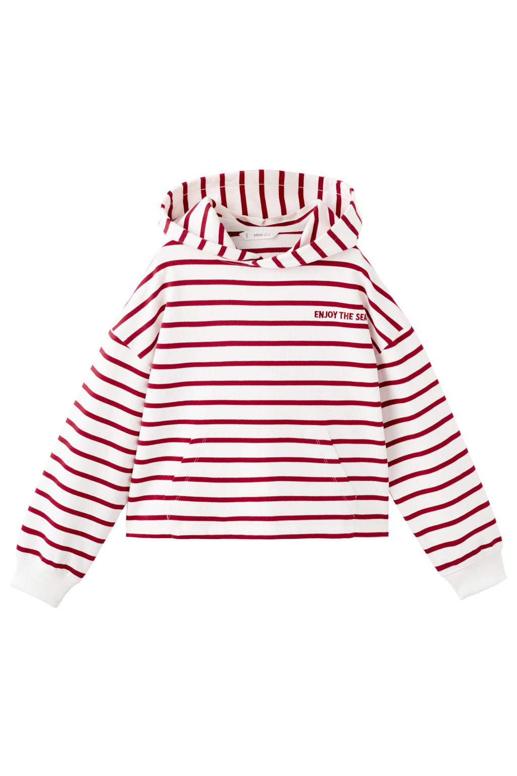 Rood en witte meisjes Mango Kids gestreepte hoodie van sweat materiaal met lange mouwen en capuchon