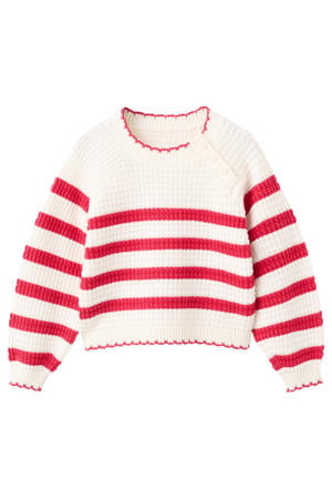 grof gebreide pullover met strepen ecru rood