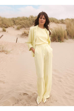 wide leg regular waist broek met linnen lichtgeel