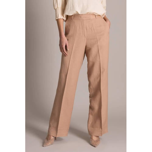 Yest wide leg regular waist broek met linnen beige afbeelding