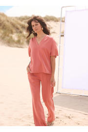thumbnail: Oudroze dames Yest straight regular waist broek met elastische tailleband en effen