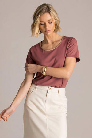 T-shirt oudroze travelstof met lurex