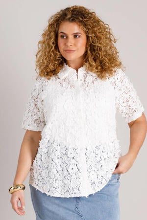 kanten gebloemde blouse wit