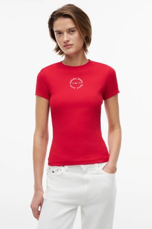 katoenen top met print - rood