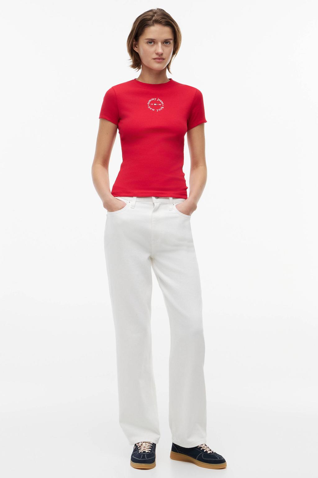 Tommy Jeans katoenen top met print - rood