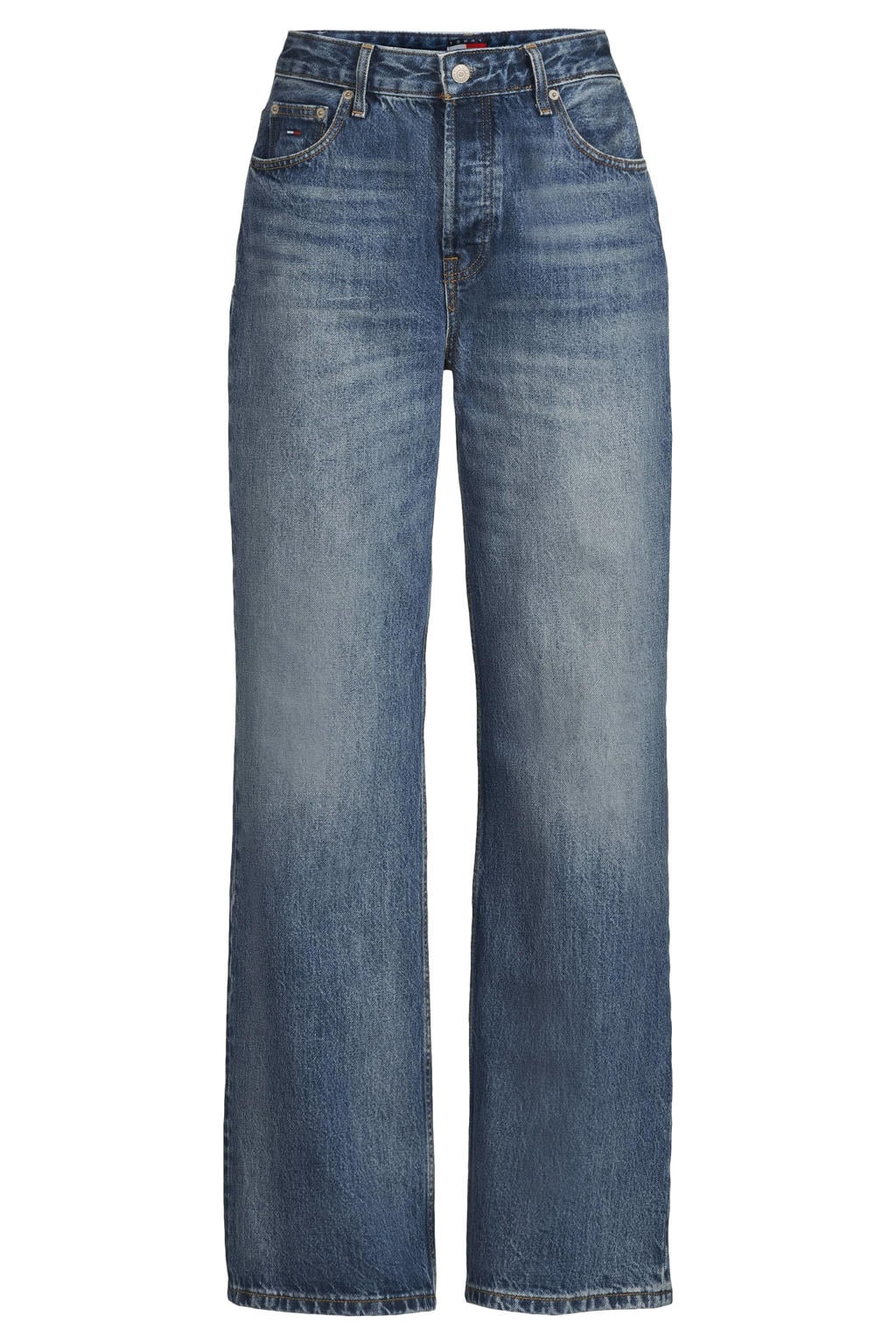 Dark blue denim dames Tommy Jeans wide leg jeans van denim met rits- en knoopsluiting en effen