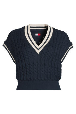 gebreide top met kabels - marineblauw