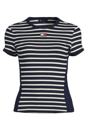 aansluitende gestreepte top - marineblauw
