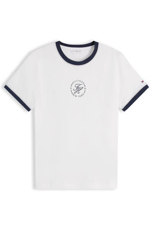 T-shirt met contrast bies en print - ecru