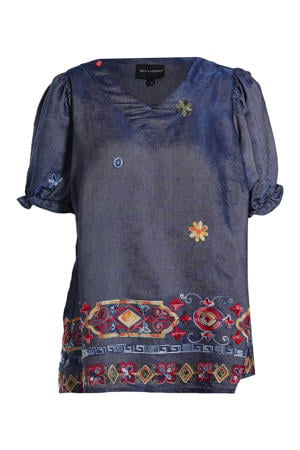 denim gebloemde top blauw