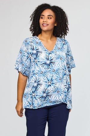 gebloemde top blauw