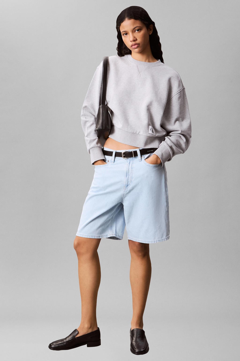 Grijze dames CLVIN KLEIN JENS sweater van katoen met logo dessin, lange mouwen en ronde hals