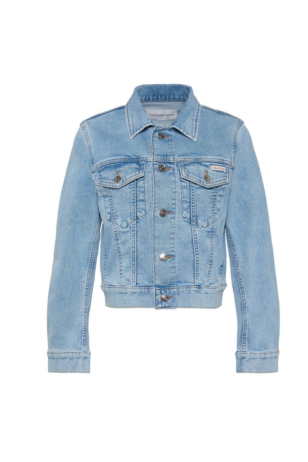 Light blue denim dames CALVIN KLEIN JEANS spijkerjas van denim met effen, lange mouwen en klassieke kraag