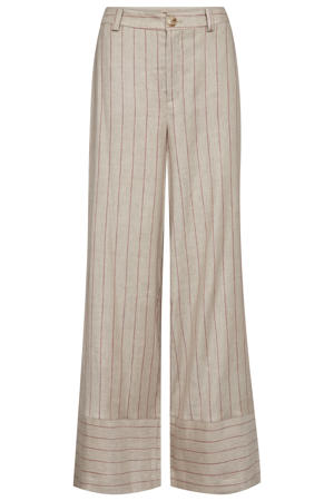 wide leg regular waist gestreepte broek met linnen beige