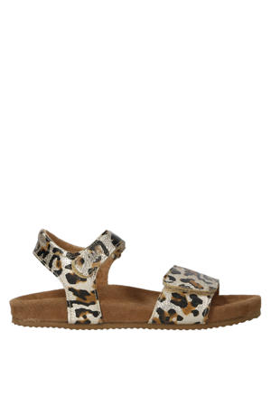 leren sandalen met panterprint champagne/bruin