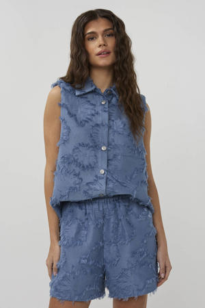 regular high waist casual short met textuur blauw