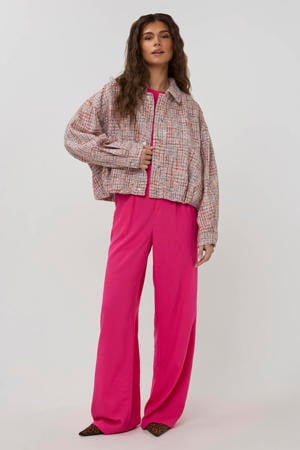 straight high waist broek met linnen roze