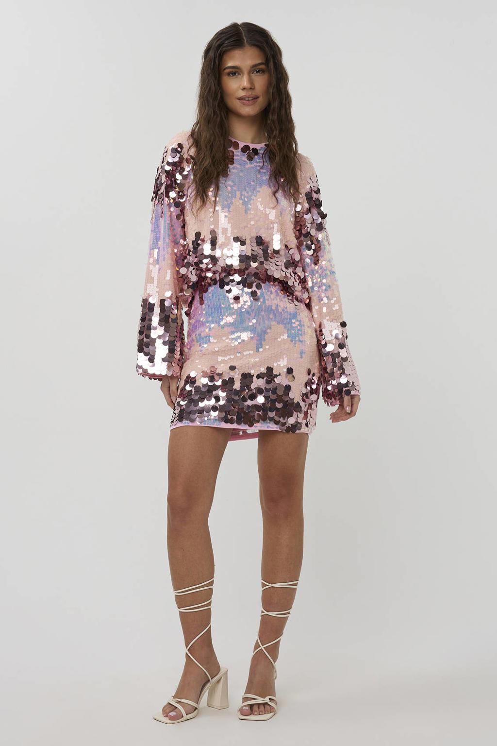 Multikleurige dames Studio AMAYA top van polyester met lange mouwen, ronde hals en pailletten