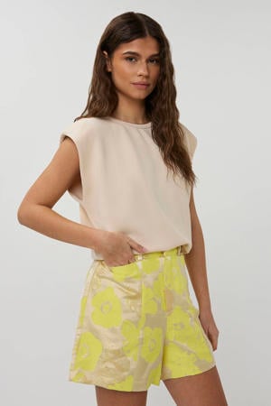 high waist gebloemde casual short met lurex geel