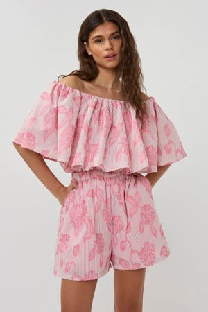 high waist gestreepte casual short roze