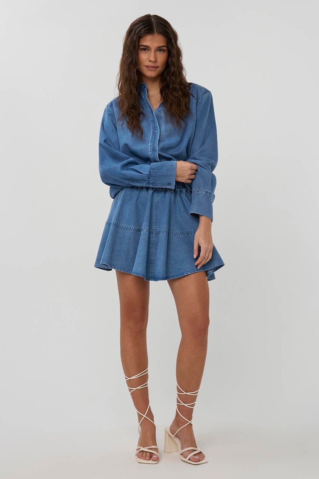 Blauwe dames Studio AMAYA A-lijn rok gemaakt van lyocell en met elastische tailleband
