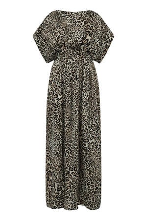 maxi jurk met panterprint bruin
