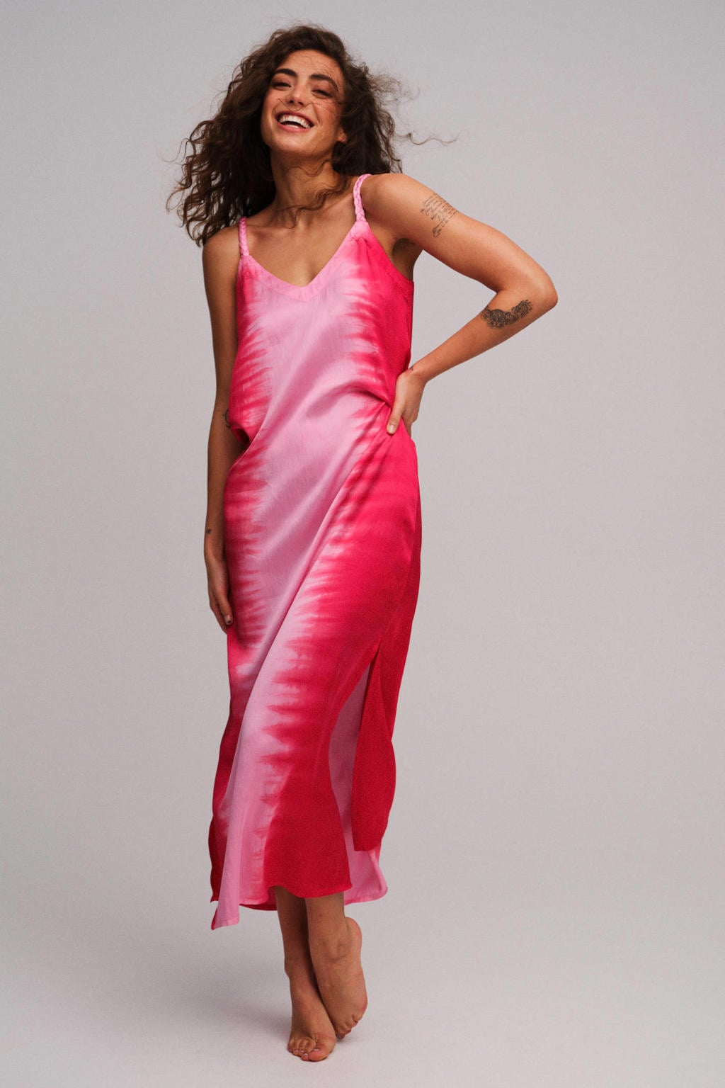 Gossia viscose dip-dye maxi jurk met split - roze