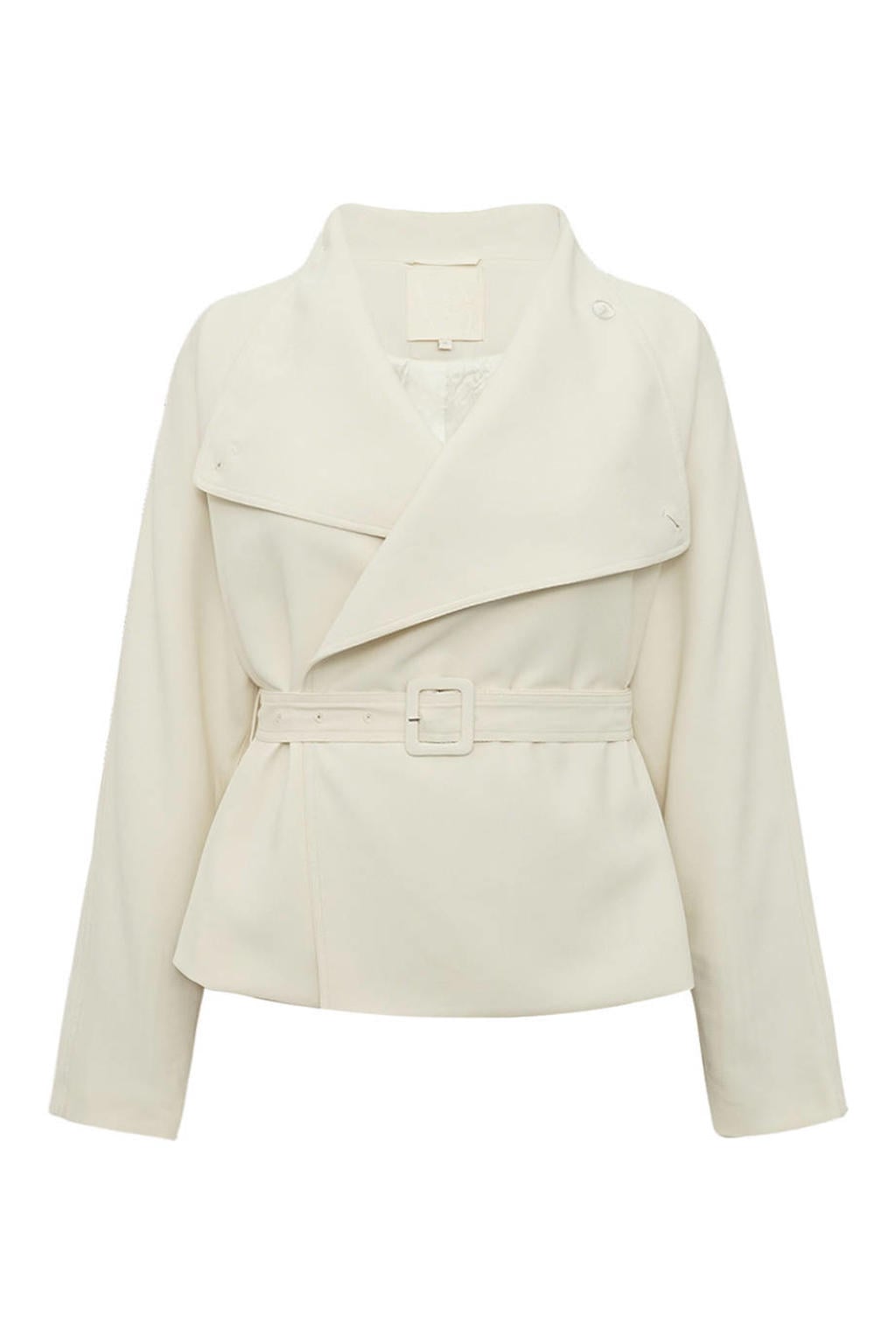 Crème dames Gossia trenchcoat crème van polyester met effen, lange mouwen, overslagkraag en ceintuur