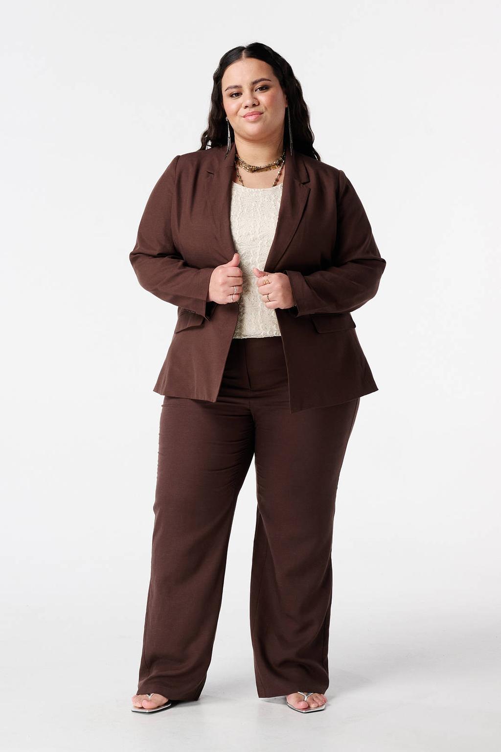 Donkerblauwe dames MS Mode regular blazer van lyocell met effen, lange mouwen, reverskraag en knoopsluiting