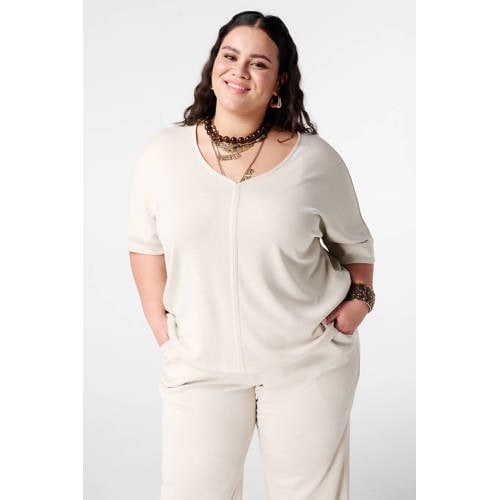 MS Mode T-shirt ecru met glitter afbeelding