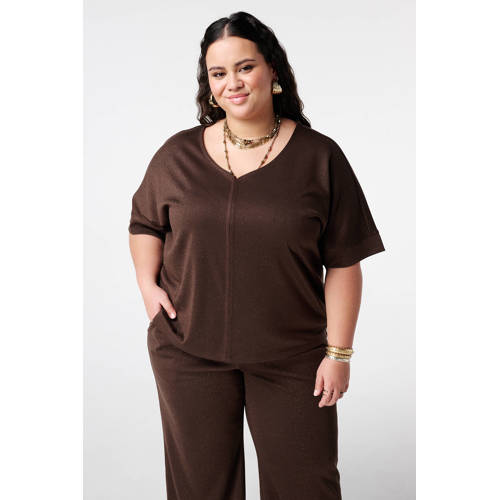 MS Mode T-shirt donkerbruin met glitter afbeelding