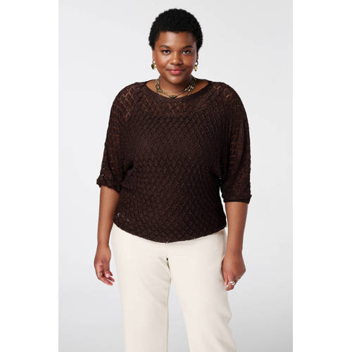 MS Mode pullover donkerbruin met lurex afbeelding