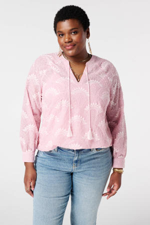 gebloemde blousetop lichtroze
