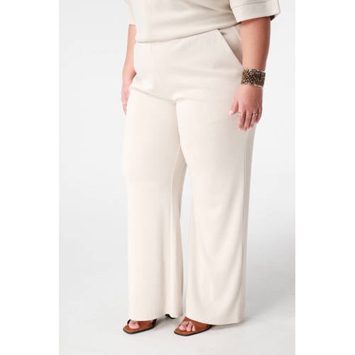 MS Mode straight high waist casual broek ecru met glitter afbeelding